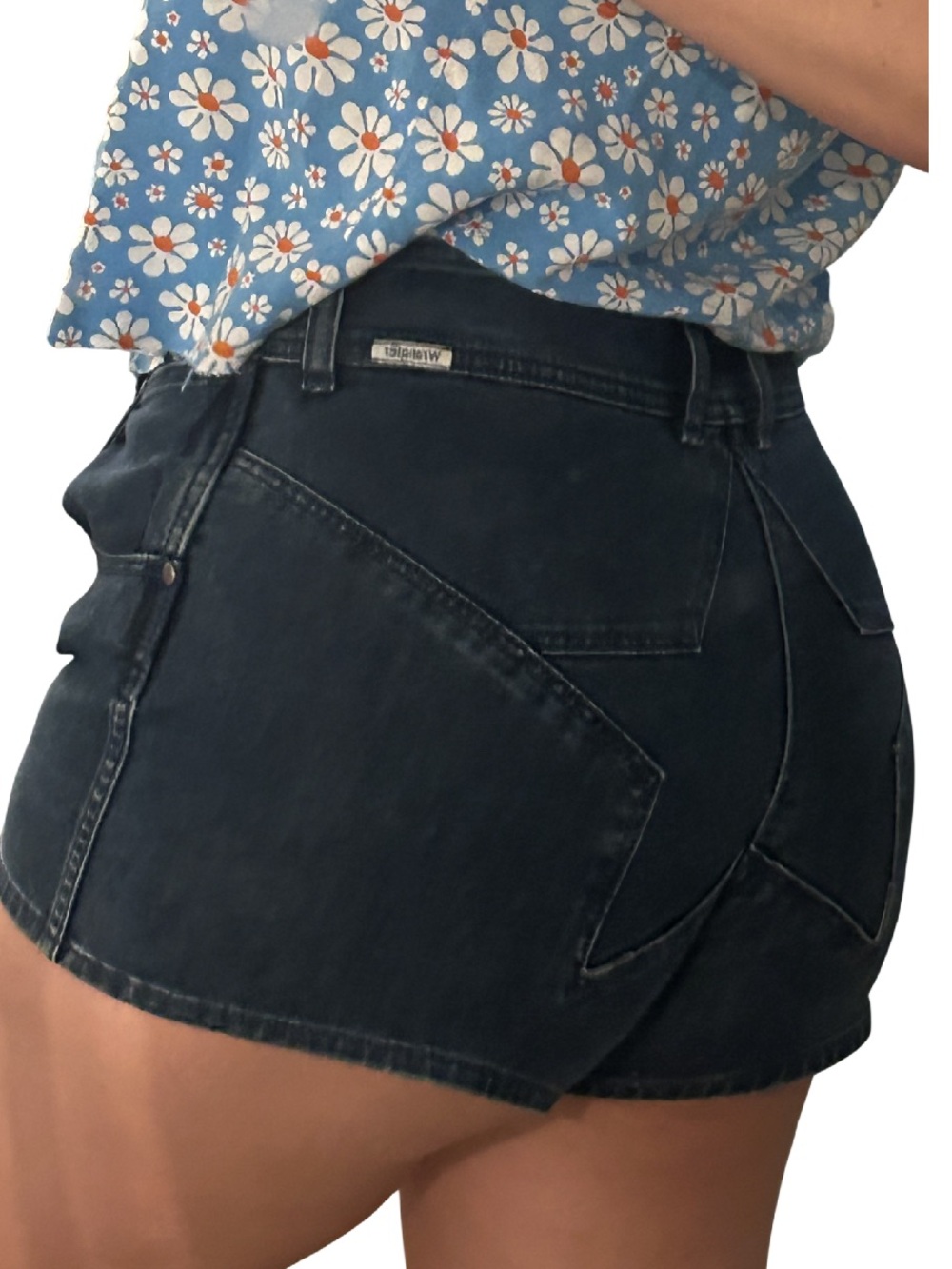 Rare Star Bum Wrangler Hi Cheeky Dark Blue Denim Short Sz L
